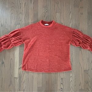 Boho Mock Neck Shirring Balloon Sleeve Knit Top